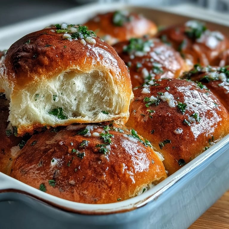Warm, fluffy pumpkin rolls brushed with fragrant garlic butter, ready to serve.