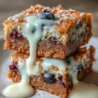Golden white chocolate lemon blueberry blondies, bursting with fresh fruit and sweetness.